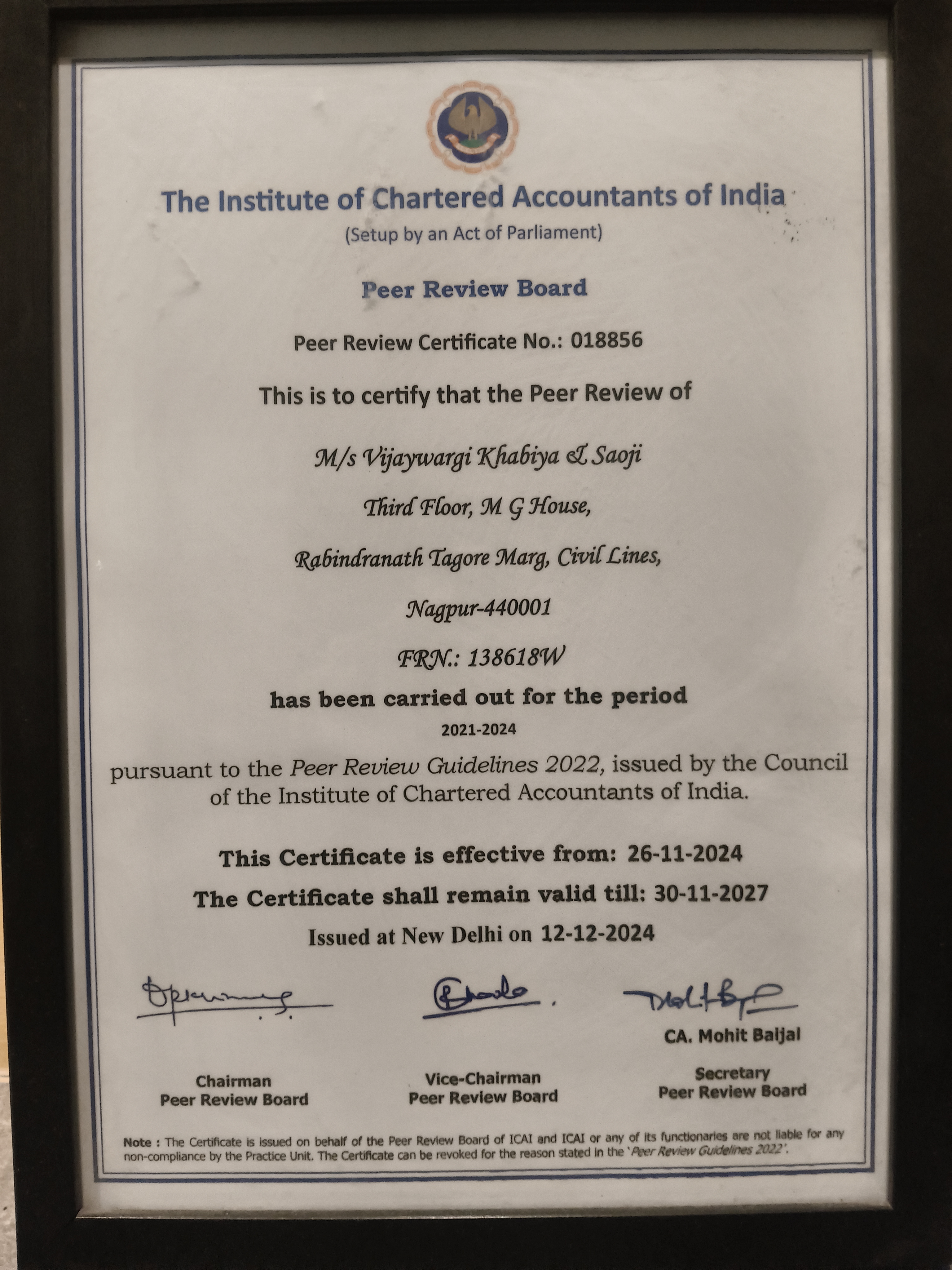 ICAI Peer Review Certificate